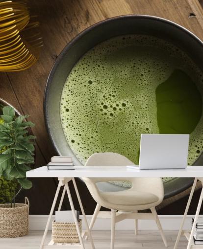 Green Matcha Tea in a Bowl, Matcha Powder and Whisk Wallpaper Green Matcha Tea in a Bowl, Matcha Powder and Whisk Wallpaper