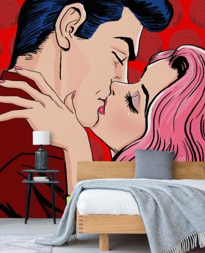 Fondo de pantalla de arte pop de personas besándose