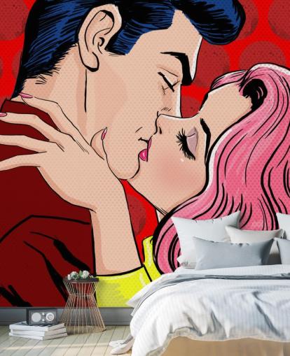 Pop-art van kussende mensen op de achtergrond