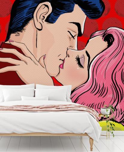 Pop Art of People Kissing Wallpaper