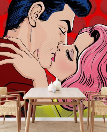 Pop Art of People Kissing Wallpaper