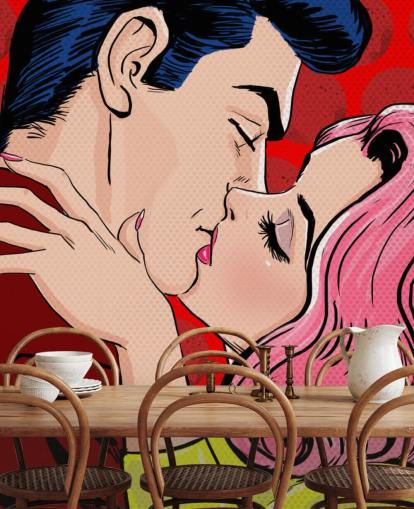 Pop-Art-Hintergrundbild von Menschen, die sich küssen