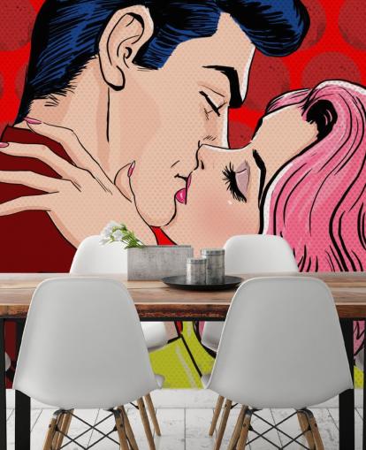 Popkunst af mennesker, der kysser tapet