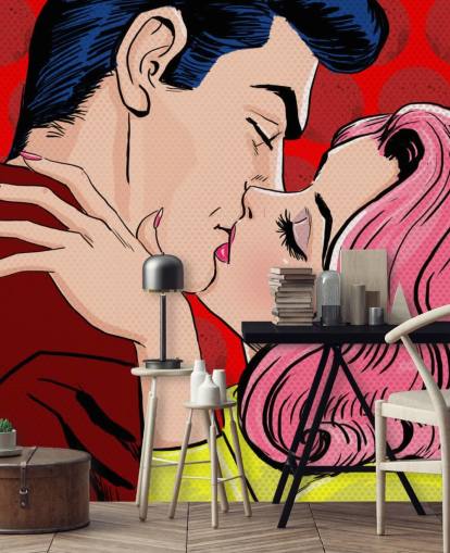 Pop Art of People Kissing Wallpaper