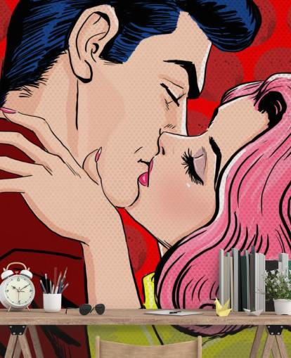 Pop Art of People Kissing Wallpaper