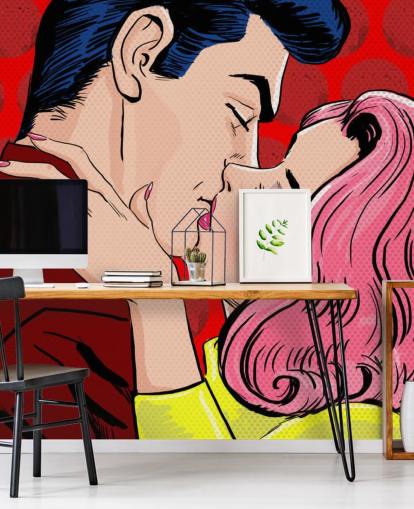 Pop-art van kussende mensen op de achtergrond