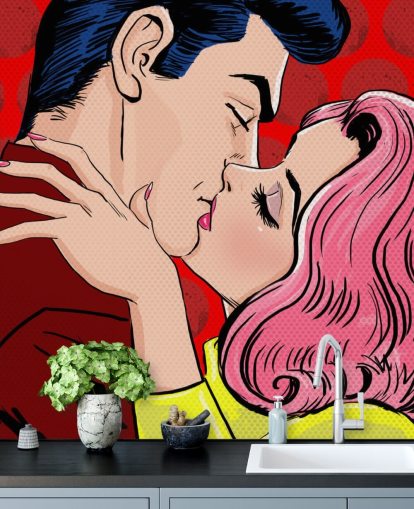 Pop-Art-Hintergrundbild von Menschen, die sich küssen