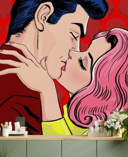 Fondo de pantalla de arte pop de personas besándose Fondo de pantalla de arte pop de personas besándose