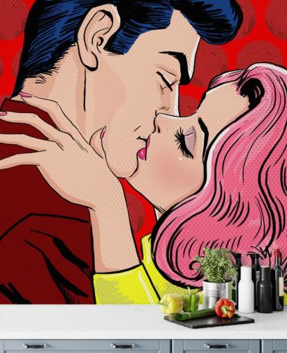 Fondo de pantalla de arte pop de personas besándose