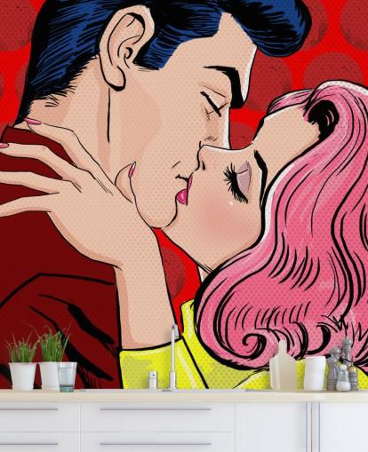 Pop Art of People Kissing Wallpaper