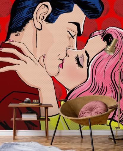 Pop Art of People Kissing Wallpaper