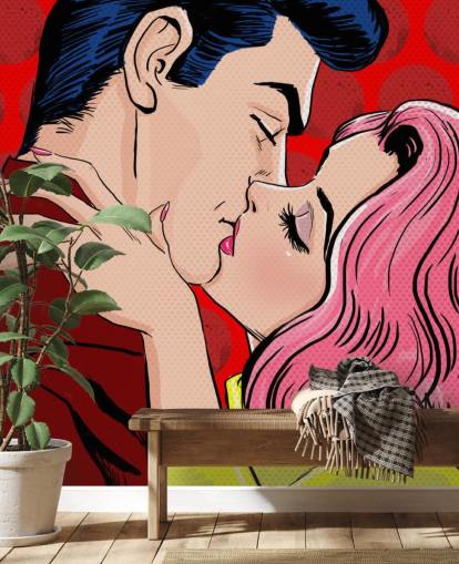 Pop Art of People Kissing Wallpaper