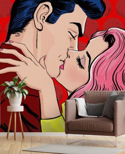 Fondo de pantalla de arte pop de personas besándose