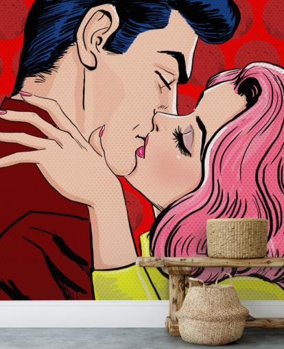 Pop Art of People Kissing Wallpaper