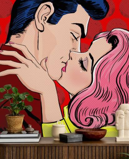 Pop Art of People Kissing Wallpaper