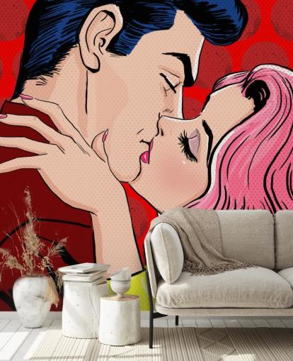 Fondo de pantalla de arte pop de personas besándose Fondo de pantalla de arte pop de personas besándose
