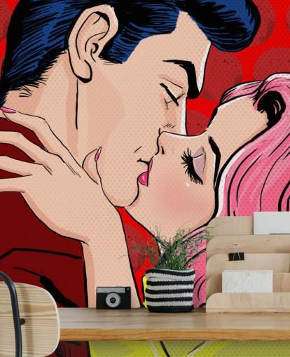 Pop Art of People Kissing Wallpaper