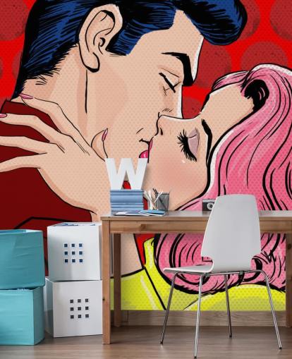 Papel de parede de arte pop de pessoas se beijando