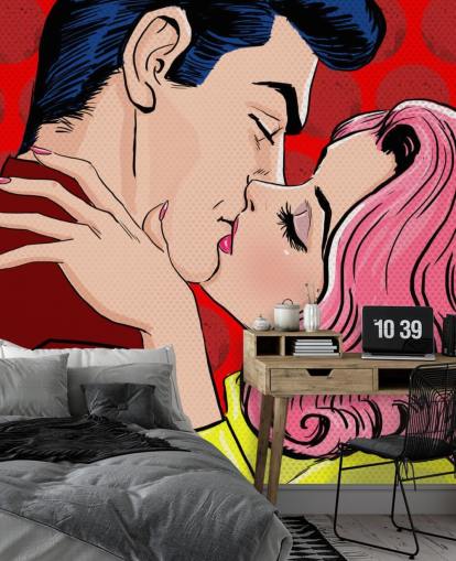 Popkunst af mennesker, der kysser tapet Popkunst af mennesker, der kysser tapet