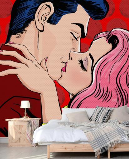 Fondo de pantalla de arte pop de personas besándose