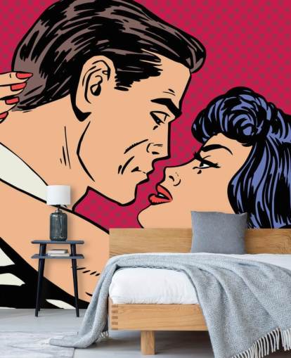 Pop Art of a Man and Woman Kissing Wallpaper