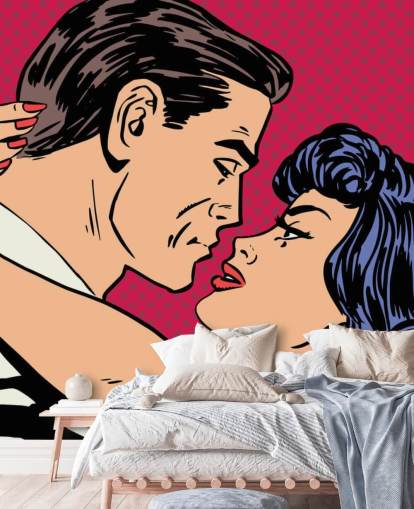Papel pintado Arte pop de un hombre y una mujer besándose