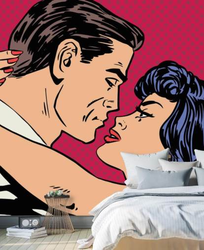 Pop Art of a Man and Woman Kissing Wallpaper
