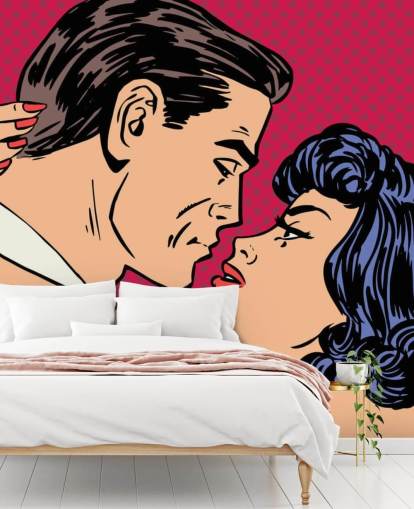 Pop Art of a Man and Woman Kissing Wallpaper