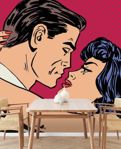 Pop Art di un uomo e una donna che si baciano carta Pop Art di un uomo e una donna che si baciano carta