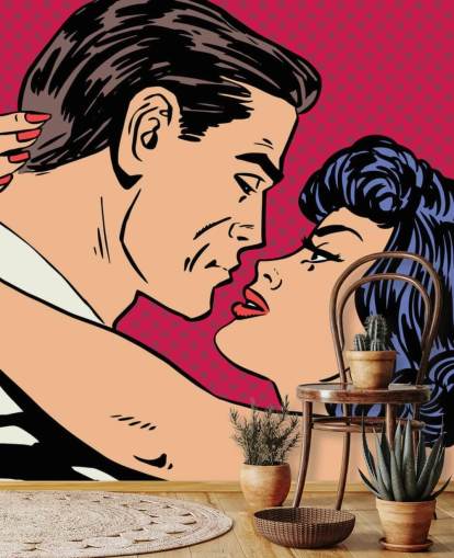 Pop Art of a Man and Woman Kissing Wallpaper