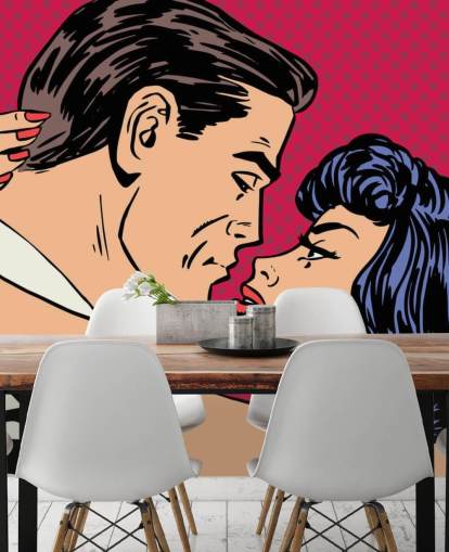 Pop Art of a Man and Woman Kissing Wallpaper