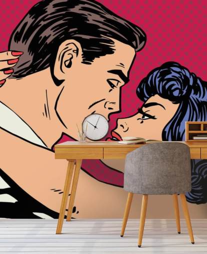 Pop Art of a Man and Woman Kissing Wallpaper