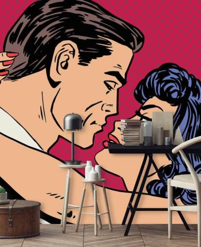 Papel pintado Arte pop de un hombre y una mujer besándose