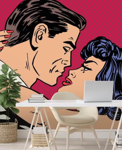 Papel pintado Arte pop de un hombre y una mujer besándose