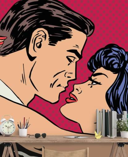 Pop Art eines Mannes und einer Frau küssen Wallpaper