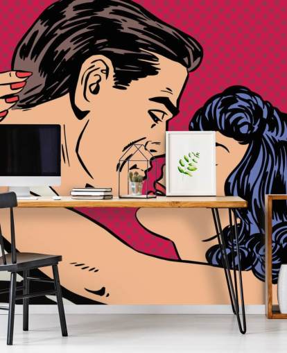 Pop Art of a Man and Woman Kissing Wallpaper Pop Art of a Man and Woman Kissing Wallpaper