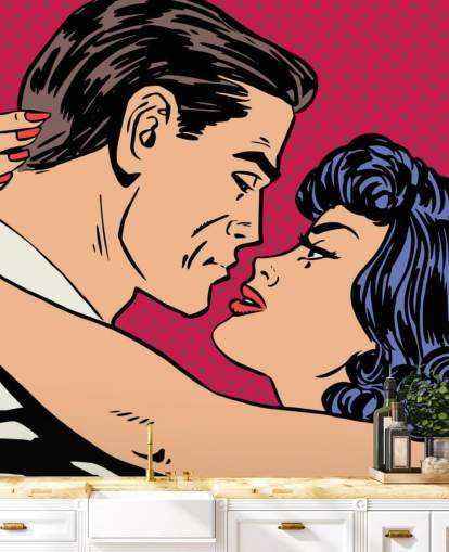 Pop Art of a Man and Woman Kissing Wallpaper