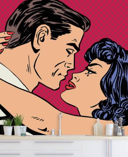 Papel pintado Arte pop de un hombre y una mujer besándose