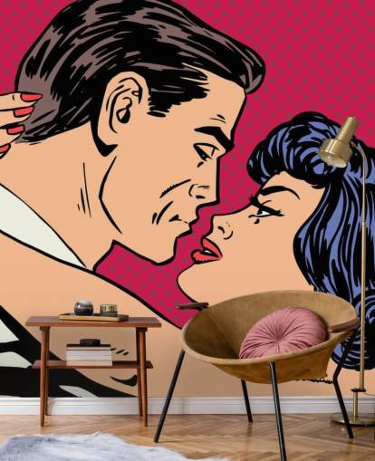 Pop Art of a Man and Woman Kissing Wallpaper