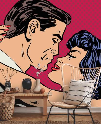 Pop Art of a Man and Woman Kissing Wallpaper