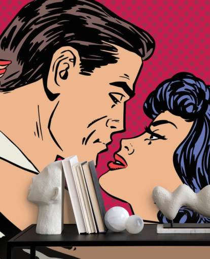 Pop Art of a Man and Woman Kissing Wallpaper