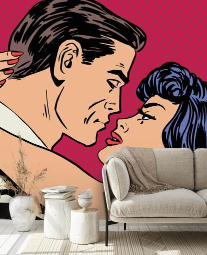 Pop Art of a Man and Woman Kissing Wallpaper Pop Art of a Man and Woman Kissing Wallpaper