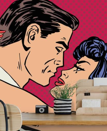 Pop Art of a Man and Woman Kissing Wallpaper