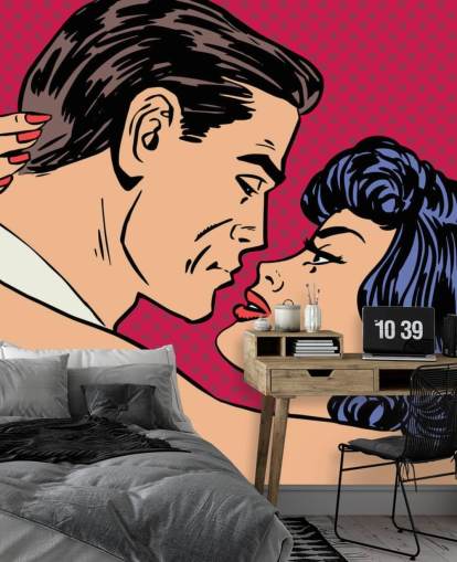 Pop Art van een man en vrouw kussen behang Pop Art van een man en vrouw kussen behang