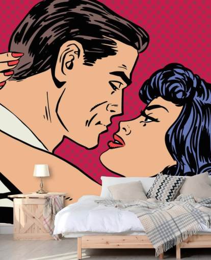 Papel pintado Arte pop de un hombre y una mujer besándose