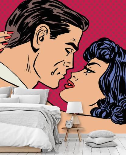 Pop Art eines Mannes und einer Frau küssen Wallpaper