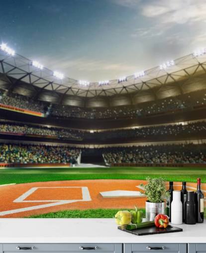 Honkbalstadion's nachts behang