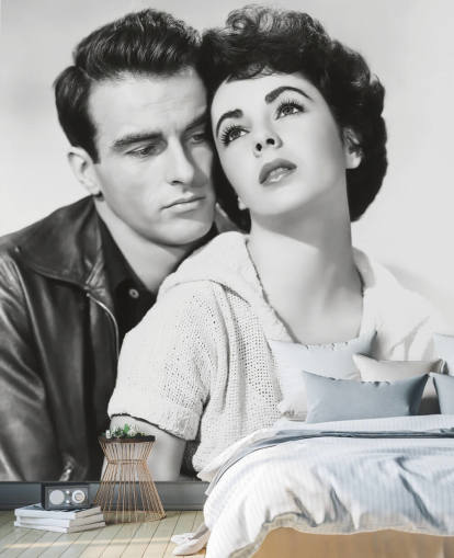 black and white movie mural called Montgomery Clift & Elizabeth Taylor (A Place in the Sun)