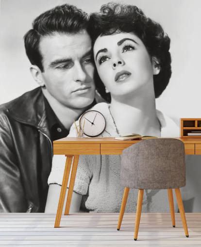 svartvit filmmålning som heter Montgomery Clift & Elizabeth Taylor (En plats i solen) svartvit filmmålning som heter Montgomery Clift & Elizabeth Taylor (En plats i solen)