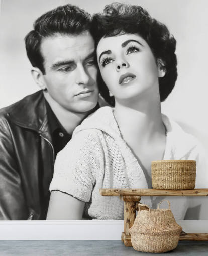 peinture murale de film en noir et blanc intitulée Montgomery Clift & Elizabeth Taylor (A Place in the Sun)